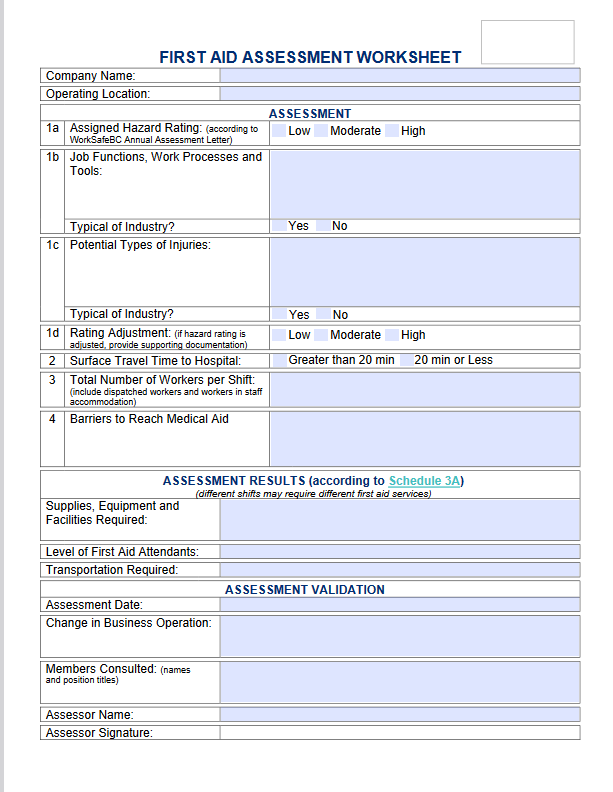 First Aid Assessment Worksheet Go2HR Safety Basics