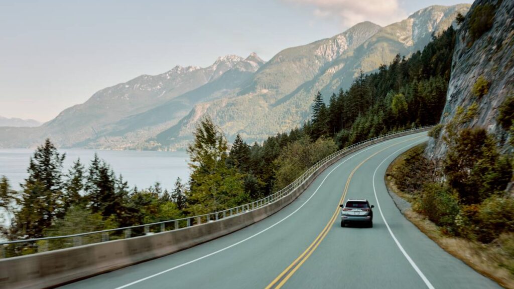 Driving on the Sea-to-Sky highway near Horseshoe Bay