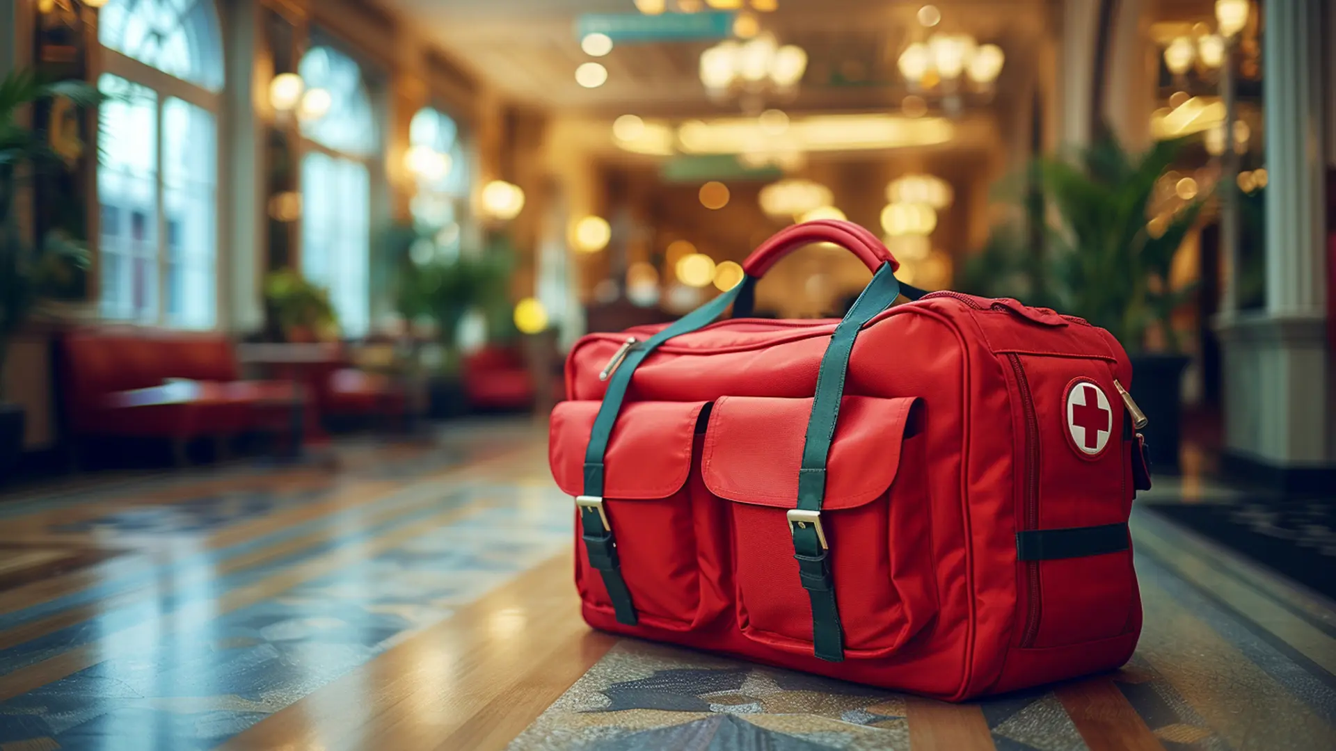 First Aid bag placed in a tourism & hospitality workplace in British Columbia, BC.